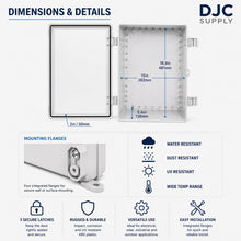 DJC Supply IP67 Waterproof Electrical Junction Box – 15.75" x 19.68" x 7.87" ABS Outdoor Weatherproof Enclosure, Hinged Clear Cover, Mounting Plate & Wall Brackets Included, Indoor/Outdoor Use
