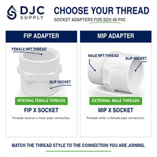 DJC Supply PVC Schedule 40 Threaded MIP and FIP Adapters, White
