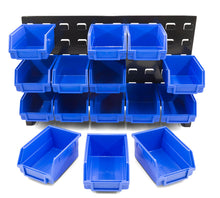 DJC Supply Heavy Duty Storage Bin Set & Steel Panel for Hanging Bin, Bench Mountable Steel Rolled Panel, 15 Bins included, Great for organzing Tools, Parts, and More.