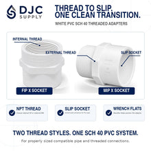 DJC Supply PVC Schedule 40 Threaded MIP and FIP Adapters, White
