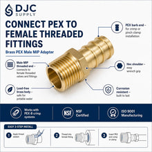 DJC Supply Brass PEX-B FIP Female thread Fitting, Crimp-Style Plumbing Connector for PEX Tubing, Durable Brass Construction