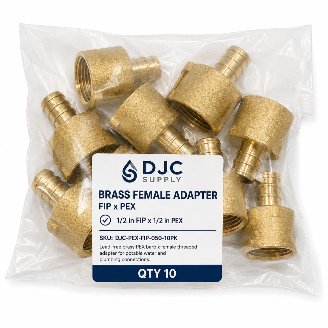 DJC Supply Brass PEX-B FIP Female thread Fitting, Crimp-Style Plumbing Connector for PEX Tubing, Durable Brass Construction