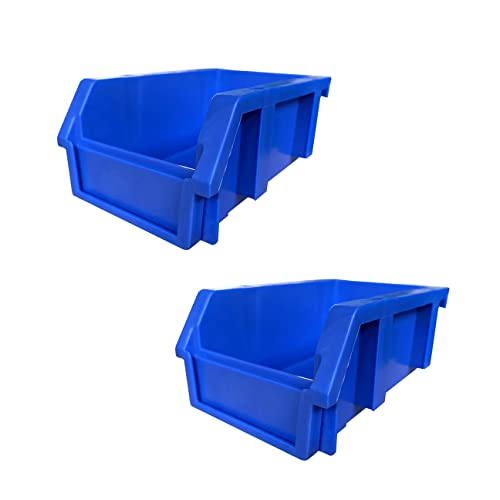 DJC Supply BLUE Heavy duty thermoplastic storage bin organizer, Stackable, Hangable, Side-connect (2 PACK) XTRA SMALL 3.5" X 5.2" X 2.1"
