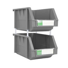 DJC Supply Stackable Storage Bins 2 Pack – 8.4" x 11" x 6.9" Heavy Duty Polypropylene Organizer, Hangable & Side-Connect Design for Garage, Tools, Parts, Warehouse & Home Storage
