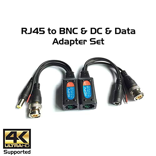 Ares Vision Passive Video Balun BNC to RJ45 Adapter with DC Power & Data, Transmit Over Cat5/Cat6/Cat7 Cable to BNC Connection, Up to 8MP (4K) Resolution Supported Single Pair