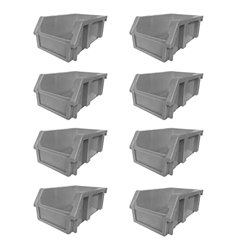 DJC Supply Heavy duty thermoplastic storage bin organizer, Stackable, Hangable, Side-connect (GREY (8 PACK), XTRA SMALL 3.5" X 5.2" X 2.1")