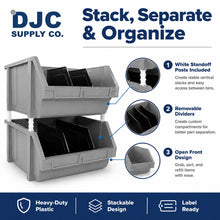 DJC Supply Extra Large Stackable Storage Bins 2 Pack – 16.5" x 14.5" x 6.9" Heavy Duty Organizer, Hangable & Side-Connect Design for Garage, Tools, Parts, Warehouse & Home Storage