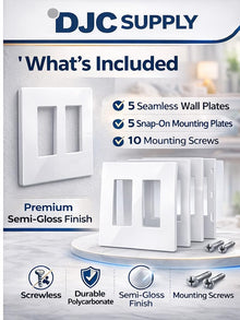 DJC Supply Screwless Wall Plate Cover, 1 Gang, 2.75" x 4.5", White Gloss, Universal Fit, Modern Seamless Design works with outlets, switches, GFCI, and more!