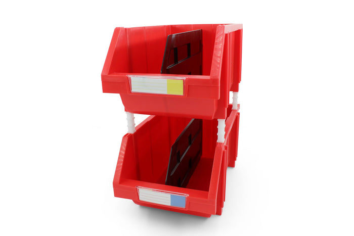 DJC Supply RED Large 8.4" X 11" X 6.9" Heavy Duty thermoplastic Storage bin Organizer, Stackable, Hangable, Side-Connect, Used in classrooms, garages, Warehouse, factrories and More! (2 Pack)