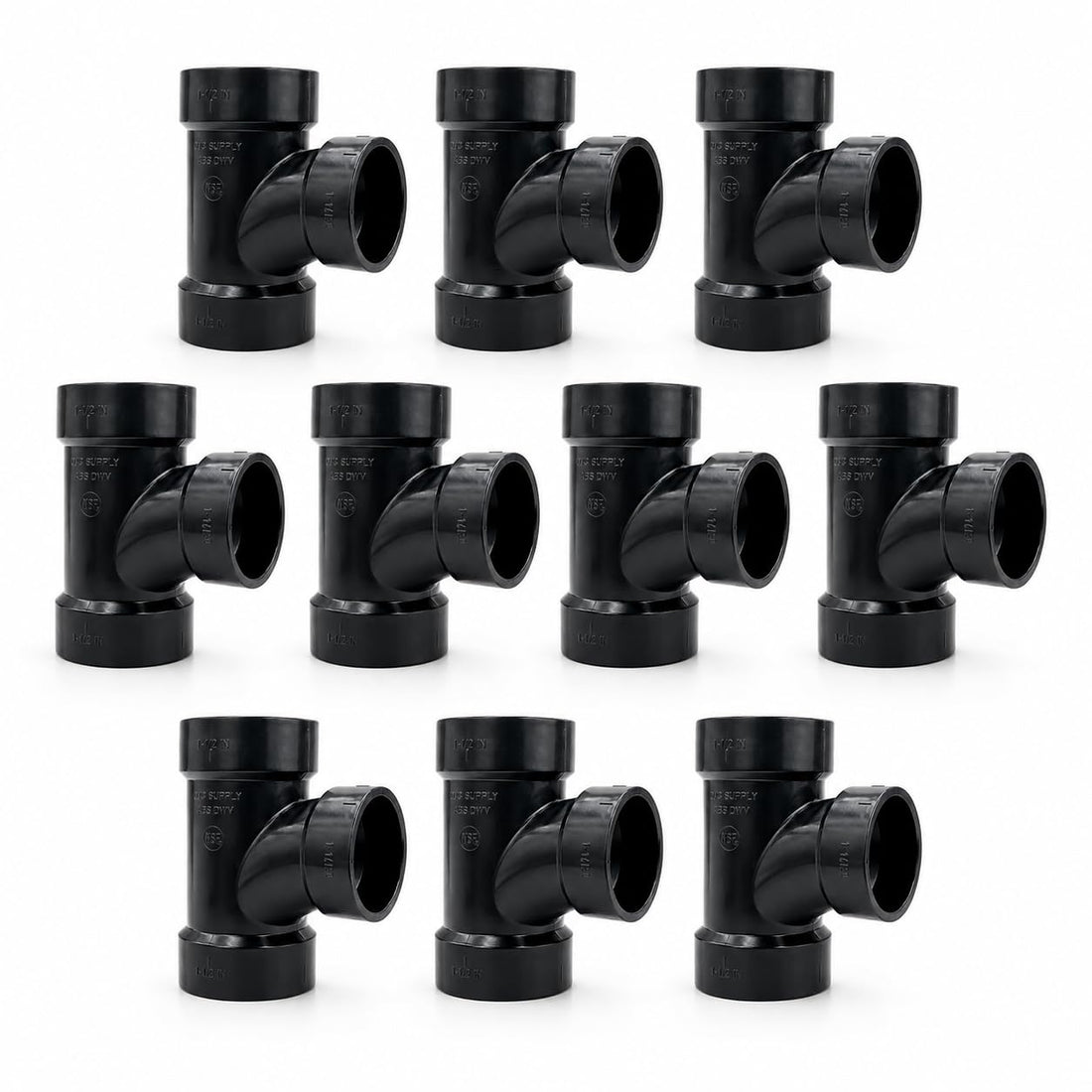 DJC Supply ABS DWV Sanitary Tees and Reducing Sanitary Tees, All Hub Black Drain Waste Vent Pipe Fittings