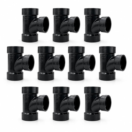 DJC Supply ABS DWV Sanitary Tees and Reducing Sanitary Tees, All Hub Black Drain Waste Vent Pipe Fittings