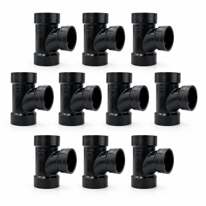 DJC Supply ABS DWV Sanitary Tees and Reducing Sanitary Tees, All Hub Black Drain Waste Vent Pipe Fittings