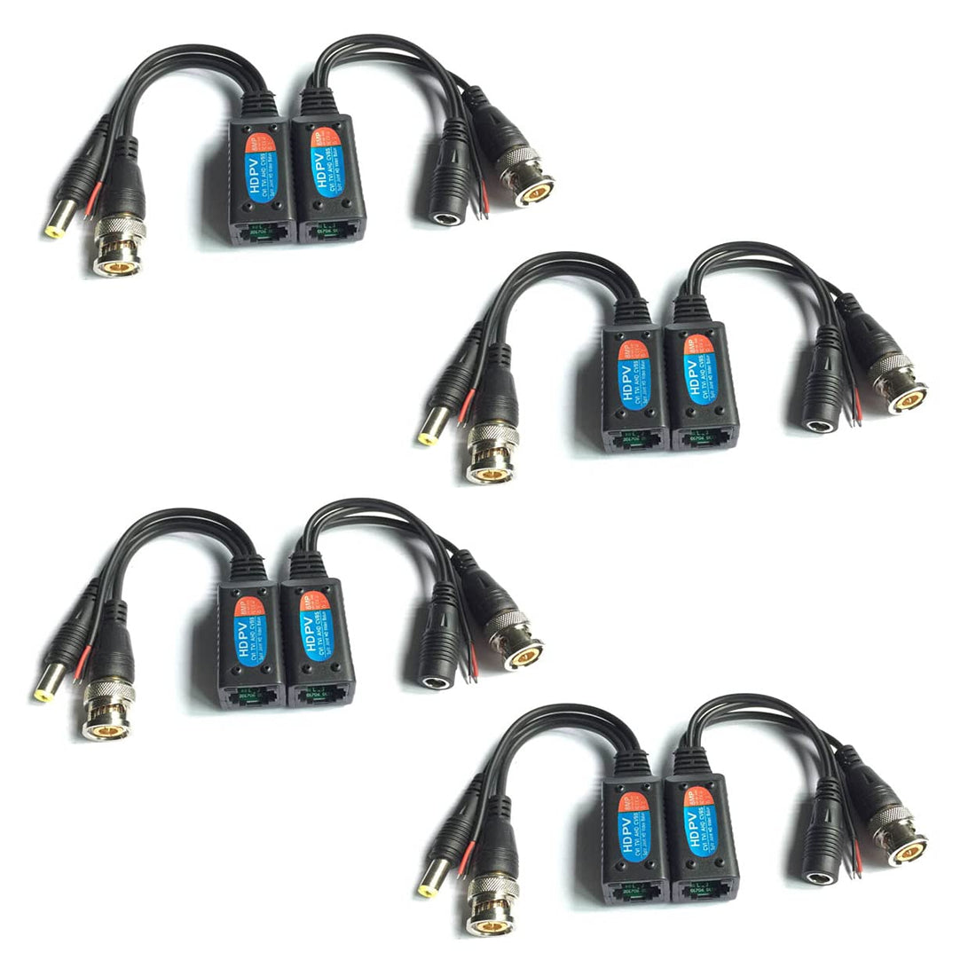 ARES VISION Passive Video Balun BNC to RJ45 Adapter with DC Power & Data, Transmit Over Cat5/Cat6/Cat7 Cable to BNC Connection & Data, Up to 8MP (4K) Resolution Supported 4 Pairs