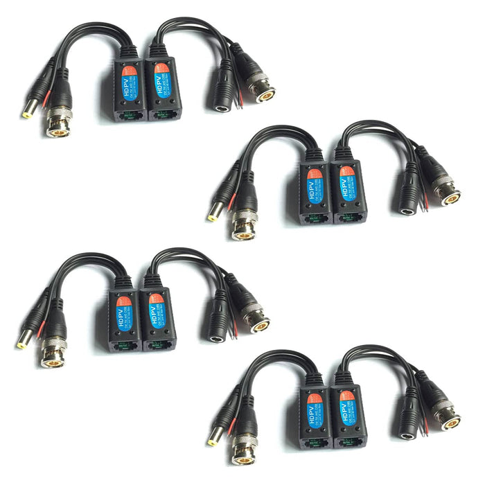 ARES VISION Passive Video Balun BNC to RJ45 Adapter with DC Power & Data, Transmit Over Cat5/Cat6/Cat7 Cable to BNC Connection & Data, Up to 8MP (4K) Resolution Supported 4 Pairs