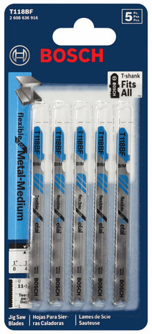 BOSCH T118BF 5 pc. 3-5/8 In. 11-14 TPI Flexible for Metal T-Shank Jig Saw Blades