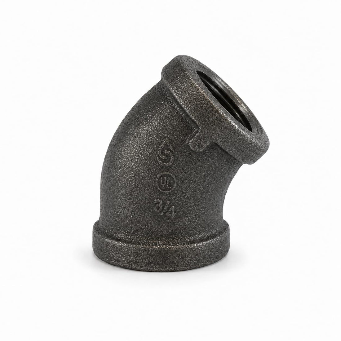 DJC Supply Black Iron Malleable/Black Steel 45 Degree Elbows, NPT Pipe Fittings