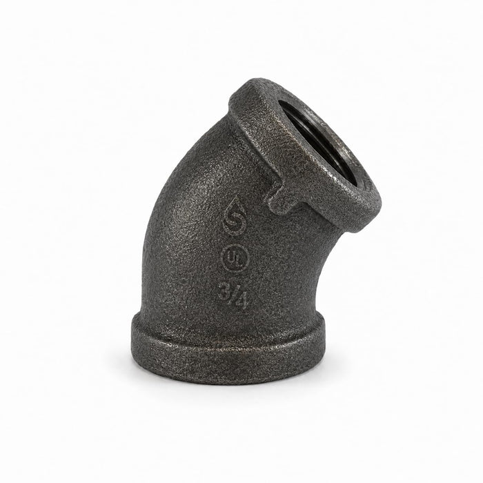 DJC Supply Black Iron Malleable/Black Steel 45 Degree Elbows, NPT Pipe Fittings
