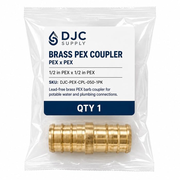 DJC Supply Brass PEX-B Fitting, Crimp-Style Plumbing Connector for PEX Tubing, Durable Brass Construction,