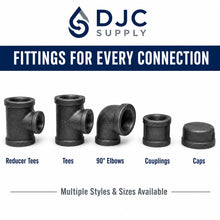 DJC Supply Black Malleable Iron Reducer Tee Fitting, NPT Threaded Reducing Tee for Black Steel Pipe, U.S. Standard Pipe Threads, for Residential & Commercial Gas & Air Applications