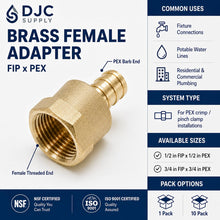 DJC Supply Brass PEX-B FIP Female thread Fitting, Crimp-Style Plumbing Connector for PEX Tubing, Durable Brass Construction