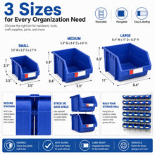 DJC Supply Stackable Storage Bins 2 Pack – 8.4" x 11" x 6.9" Heavy Duty Polypropylene Organizer, Hangable & Side-Connect Design for Garage, Tools, Parts, Warehouse & Home Storage