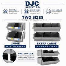 DJC Supply Extra Large Stackable Storage Bins 2 Pack – 16.5" x 14.5" x 6.9" Heavy Duty Organizer, Hangable & Side-Connect Design for Garage, Tools, Parts, Warehouse & Home Storage