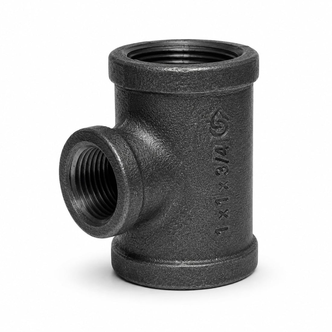 DJC Supply Black Malleable Iron Reducer Tee Fitting, NPT Threaded Reducing Tee for Black Steel Pipe, U.S. Standard Pipe Threads, for Residential & Commercial Gas & Air Applications