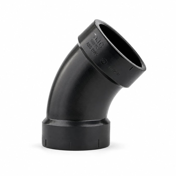 DJC Supply ABS DWV Elbows, 45 Degree, Long Sweep 1/4 Bend 90 Degree, and 90 Degree Vent Turns, Black Fittings