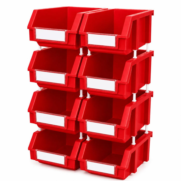 DJC Supply Stackable Storage Bins 2 Pack – 8.4" x 11" x 6.9" Heavy Duty Polypropylene Organizer, Hangable & Side-Connect Design for Garage, Tools, Parts, Warehouse & Home Storage