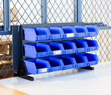 DJC Supply Heavy Duty Storage Bin Set & Steel Panel for Hanging Bin, Bench Mountable Steel Rolled Panel, 15 Bins included, Great for organzing Tools, Parts, and More.