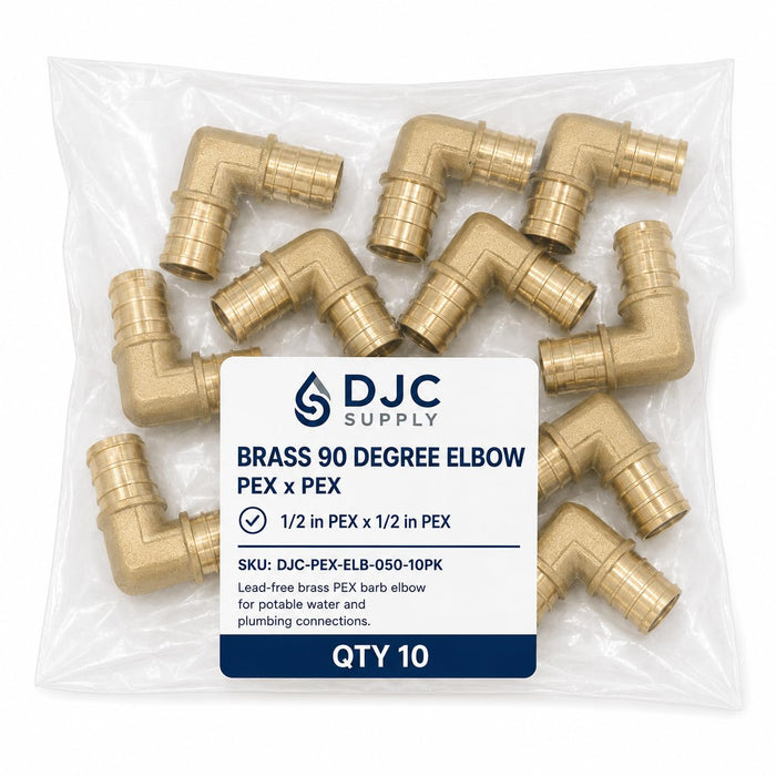 DJC Supply PEX-B 90° Elbow, Lead-Free Brass Crimp Fitting, Compatible with PEX-B Tubing, NSF Certified, for Potable Water Plumbing