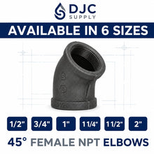 DJC Supply Black Iron Malleable/Black Steel 45 Degree Elbows, NPT Pipe Fittings