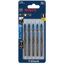 BOSCH T118A 5 pc. 3-5/8 In. 17-24 TPI Basic for Metal T-Shank Jig Saw Blades
