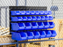 DJC Supply Heavy Duty Storage Bin Set & Steel Panel for Hanging Bin, Bench Mountable Steel Rolled Panel, 15 Bins included, Great for organzing Tools, Parts, and More.