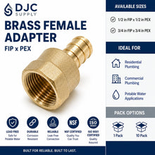 DJC Supply Brass PEX-B FIP Female thread Fitting, Crimp-Style Plumbing Connector for PEX Tubing, Durable Brass Construction