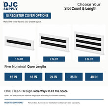 DJC Supply Linear Slot Diffuser Register Cover Only, 1, 2 or 3 Slot, 12 to 48 in, White Steel HVAC Ceiling or Wall Vent, Plenum Box Sold Separately