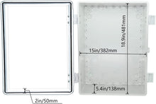 DJC Supply IP67 Waterproof Electrical Junction Box – 15.75" x 19.68" x 7.87" ABS Outdoor Weatherproof Enclosure, Hinged Clear Cover, Mounting Plate & Wall Brackets Included, Indoor/Outdoor Use