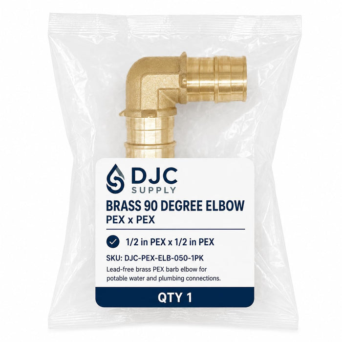 DJC Supply PEX-B 90° Elbow, Lead-Free Brass Crimp Fitting, Compatible with PEX-B Tubing, NSF Certified, for Potable Water Plumbing