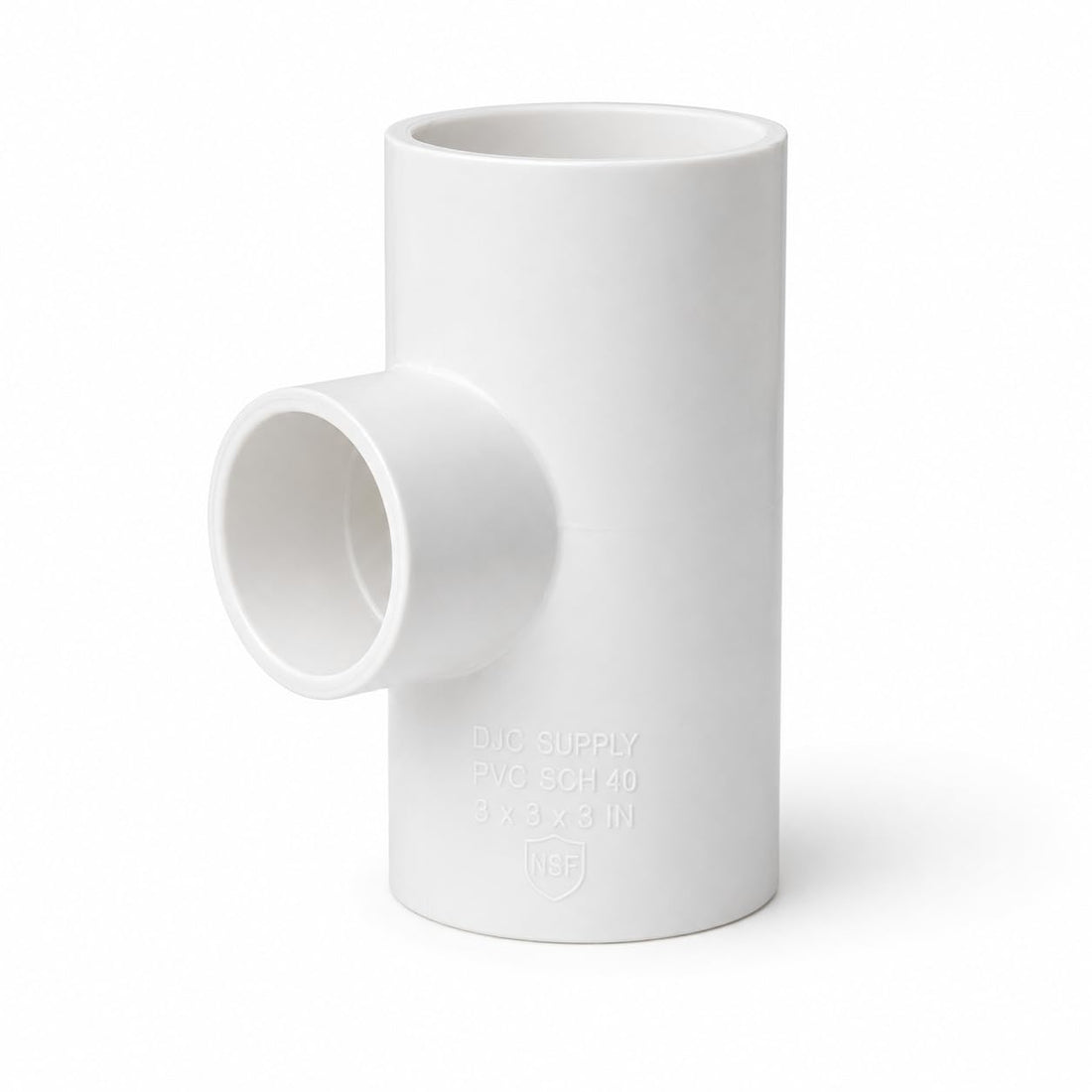 DJC Supply PVC Schedule 40 Tee, 3", White Pressure Fitting for Cold Water Supply, Slip x Slip x Slip, 1-Pack