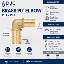 DJC Supply PEX-B 90° Elbow, Lead-Free Brass Crimp Fitting, Compatible with PEX-B Tubing, NSF Certified, for Potable Water Plumbing
