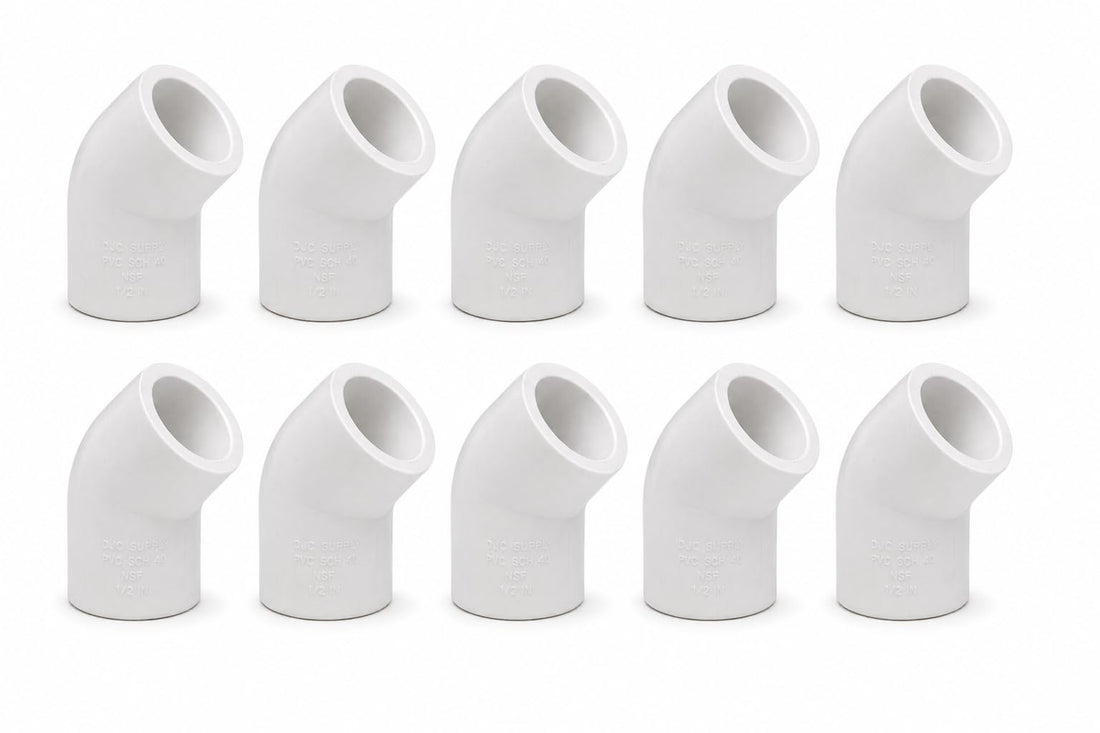 DJC Supply PVC Schedule 40 Elbows, 90 and 45 Degree, White