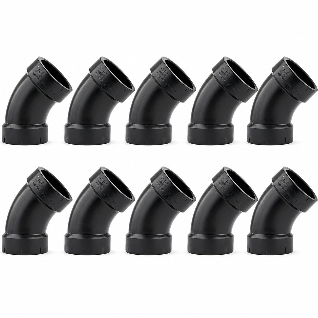 DJC Supply ABS DWV 45 Degree Elbows, Hub x Hub, Black - 1-1/2 Inch, 10