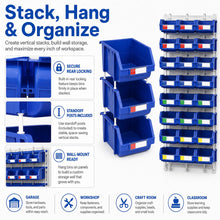 DJC Supply Stackable Storage Bins 2 Pack – 8.4" x 11" x 6.9" Heavy Duty Polypropylene Organizer, Hangable & Side-Connect Design for Garage, Tools, Parts, Warehouse & Home Storage
