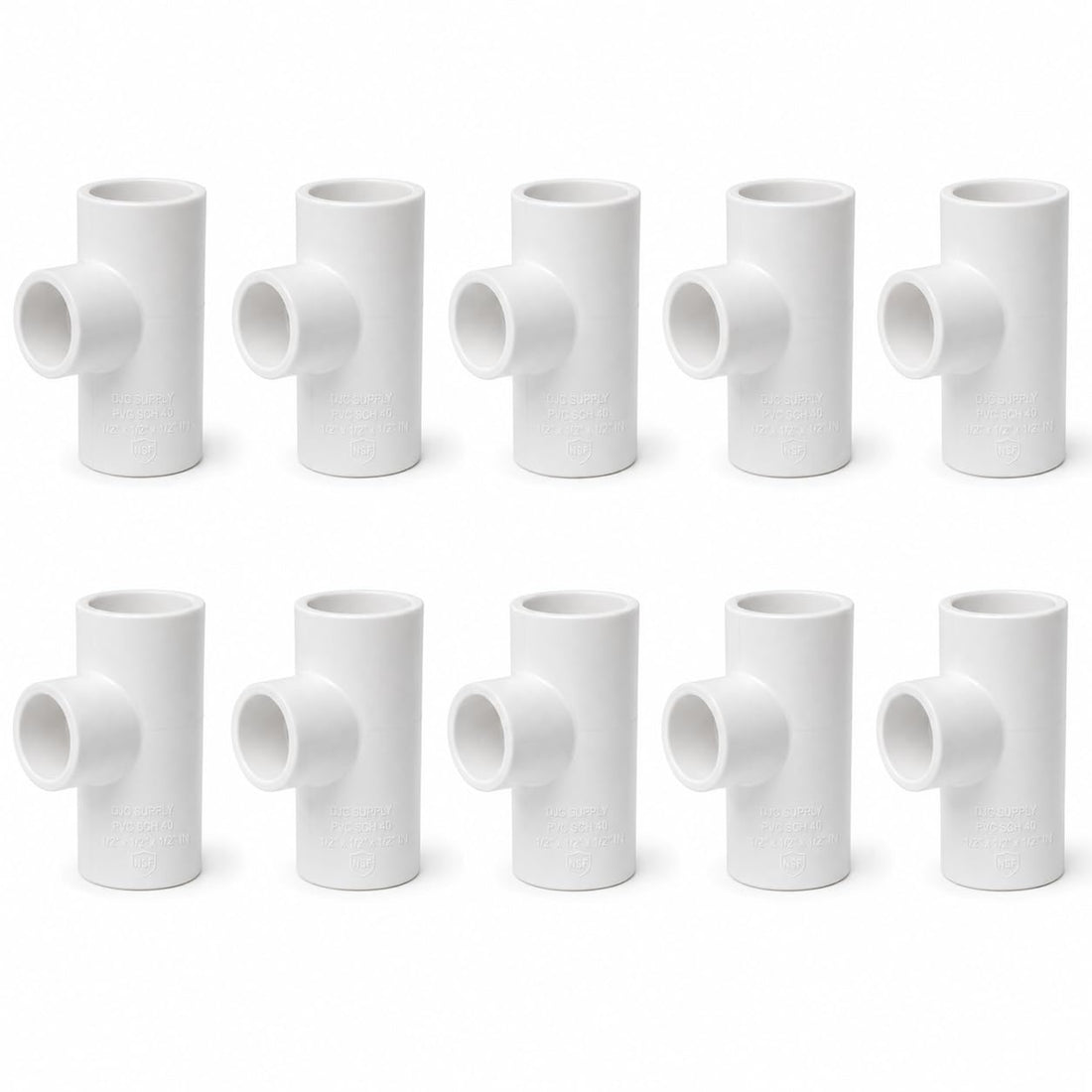 DJC Supply Schedule 40 PVC Straight Tees, White - 1/2 IN, 10