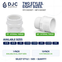 DJC Supply PVC Schedule 40 Threaded MIP and FIP Adapters, White