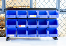 DJC Supply Heavy Duty Storage Bin Set & Steel Panel for Hanging Bin, Bench Mountable Steel Rolled Panel, 15 Bins included, Great for organzing Tools, Parts, and More.