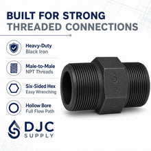 DJC Supply Black Iron Malleable/Black Steel Elbows and Hex Nipples, NPT Pipe Fittings