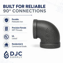 DJC Supply Black Iron Malleable/Black Steel 90 Degree Elbows, NPT Pipe Fittings