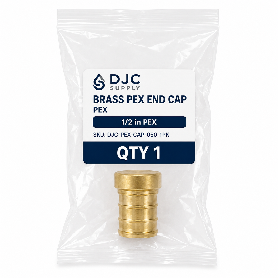 DJC Supply brass PEX end cap, 1/2-inch single-pack example