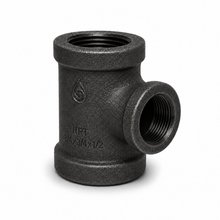 DJC Supply black iron reducing tee, 3/4 x 3/4 x 1/2 inch product illustration